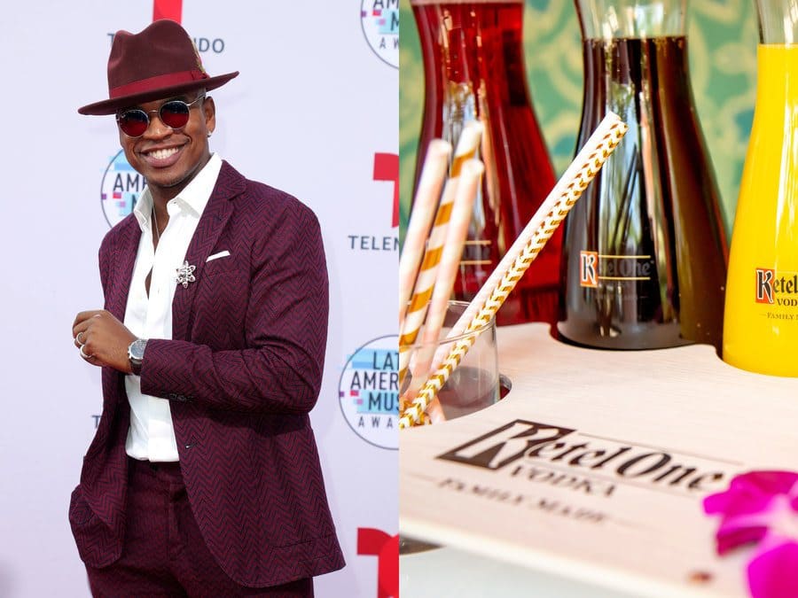 Ne-Yo at a red-carpet event in 2019. / A Ketel one vodka set up.