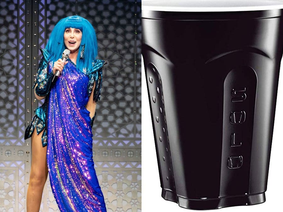 Cher was performing in 2019. / A black Solo cup.