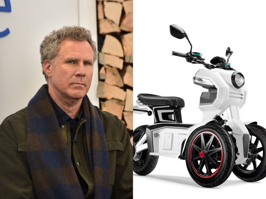 Will Ferrell at an event in 2020. / An electric three-wheel scooter.