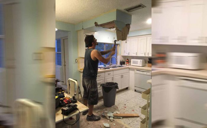 Bobby Kapsidis breaking the kitchen ceiling