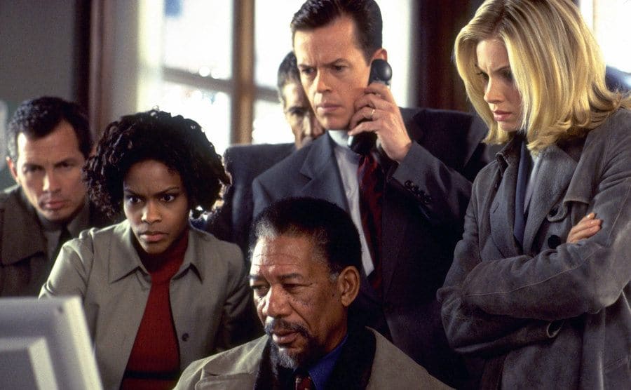 Morgan Freeman, Dylan Baker, and Monica Potter in 'Along Came a Spider,' 2001.