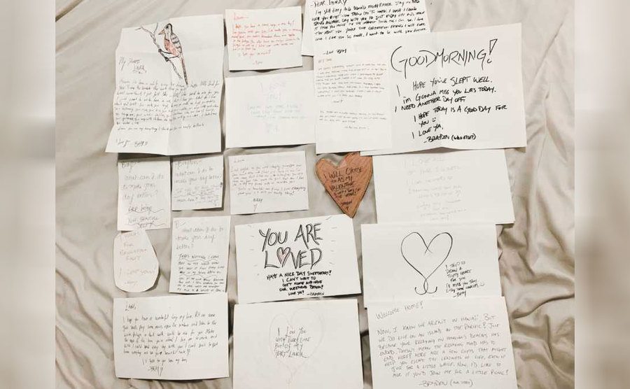 A photograph of little love letters from Brayden 