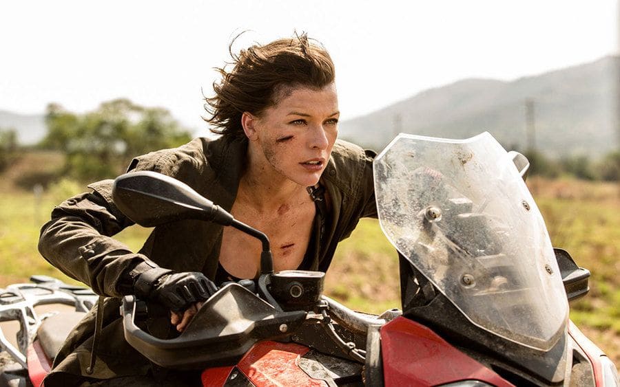 Milla Jovovich on the motorcycle in ‘Resident Evil: The Final Chapter.’