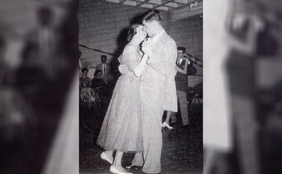 Annette Adkins and Bob Harvey dancing at prom 