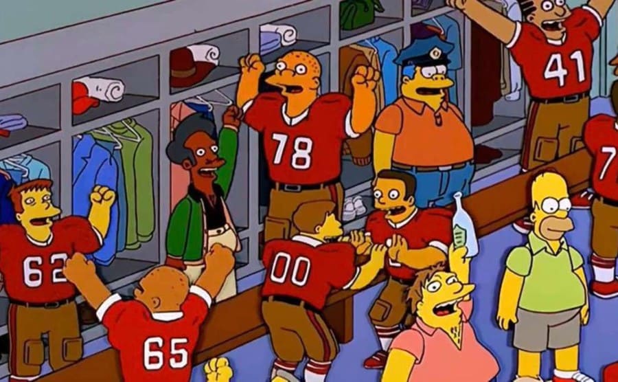 The Washington Redskins celebrating in their locker room on an episode of ‘The Simpsons’