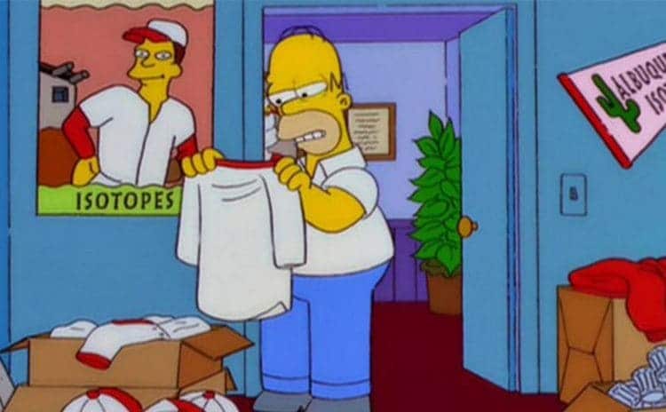 Homer going through some Albuquerque Isotopes gear 