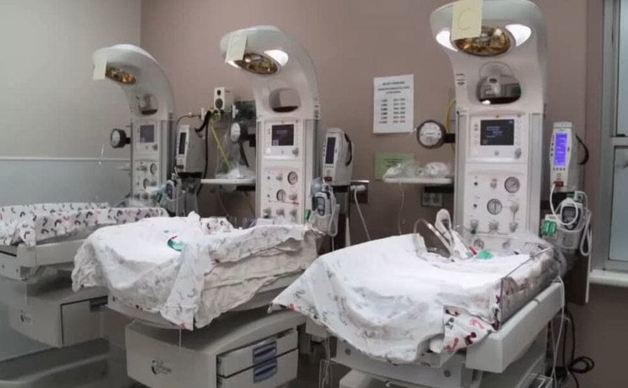 The three babies’ beds set up in the NICUs