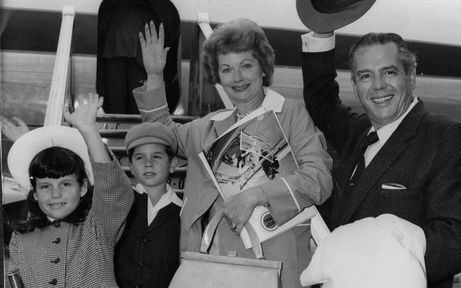 Actress Lucille Ball With Her Husband Desi Arnaz And Their Two Children At London Airport
