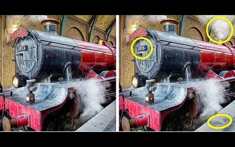 Hogwarts Express with circles highlighting differences from the original image