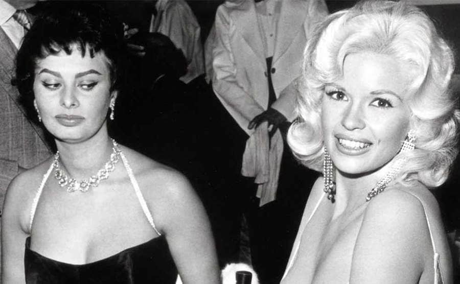 Sophia Loren looking towards Jayne Mansfield’s cleavage 