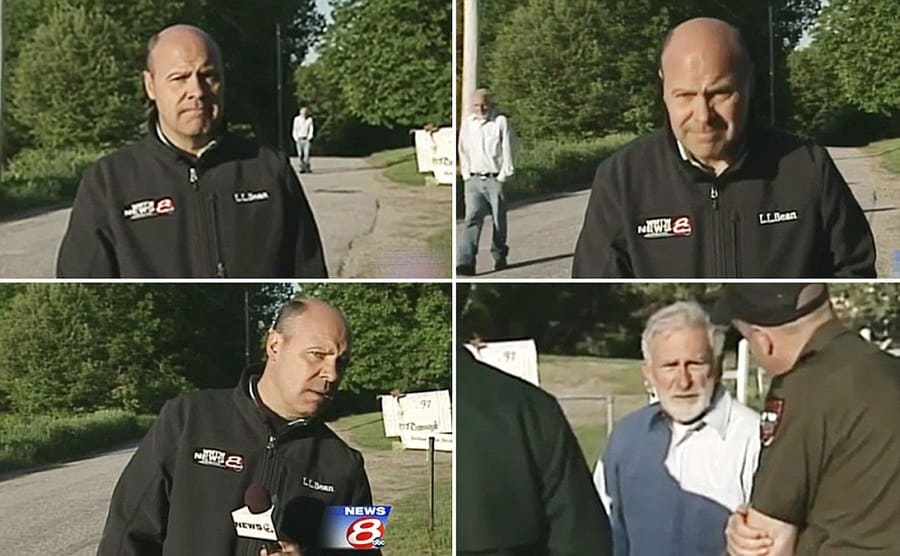 Robert McDonough in the background shot of the local news and him talking to officers