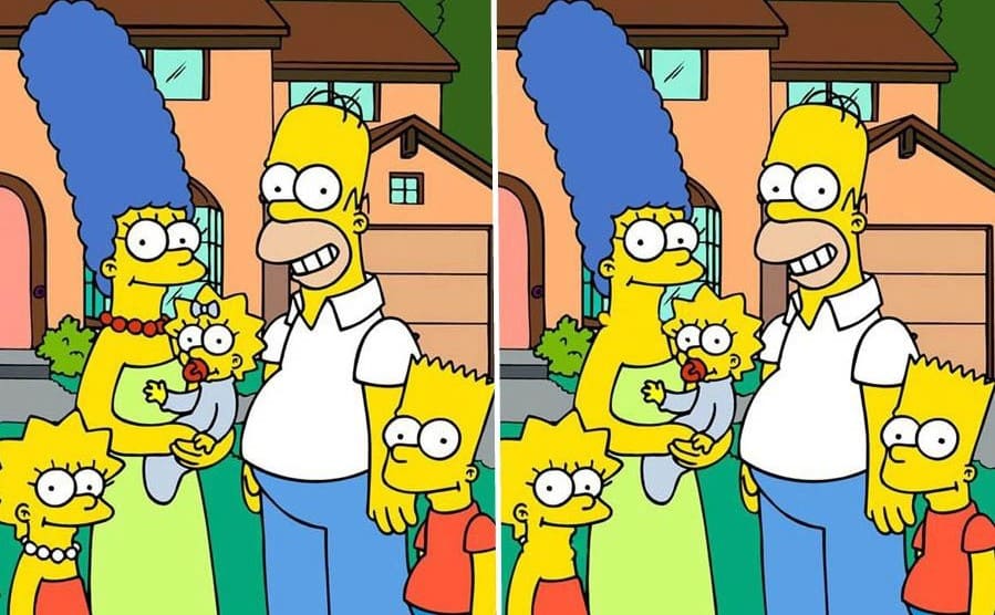 A photograph of the Simpsons characters in front of their house 