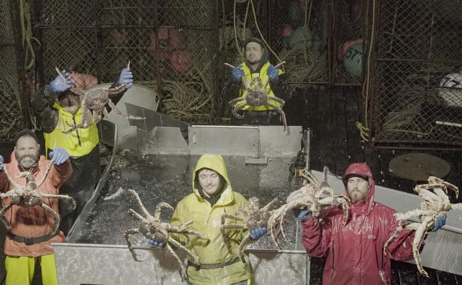The Saga crew posing with their king crabs 