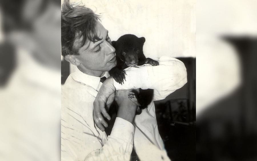 David Attenborough in 1956 with Bear Cub Benjamin Which He Brought Back From Borneo.