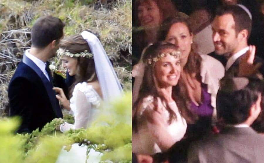Two photographs of Natalie Portman and Benjamin Millepied on their wedding day 