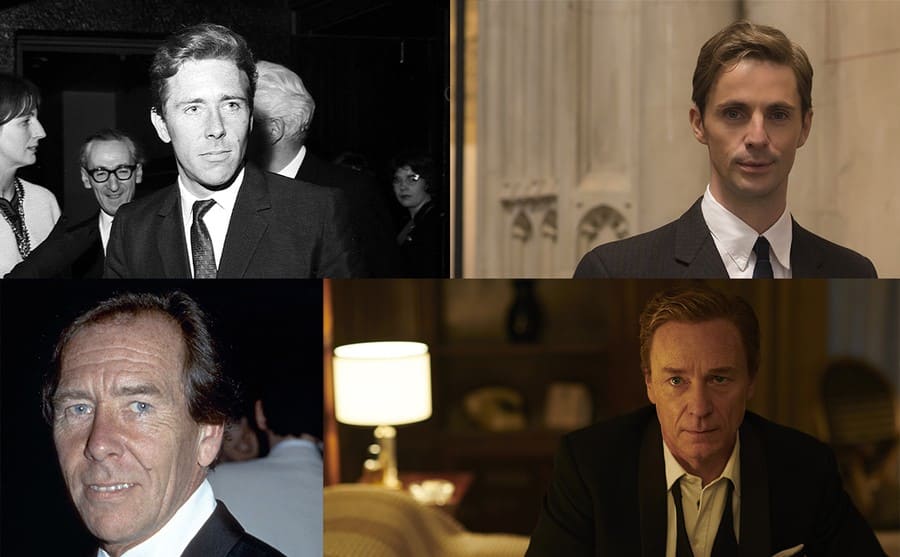 Anthony Armstrong-Jones circa 1965 / Matthew Goode as Anthony Armstrong-Jones season 2 / Anthony Armstrong Jones at an event in 1987 / Ben Daniels as Anthony Armstrong-Jones in season 3 