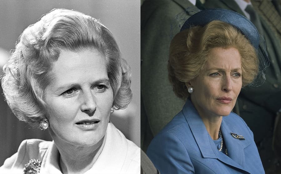 Margaret Thatcher circa 1972 / Gillian Anderson as Margaret Thatcher in season 4 