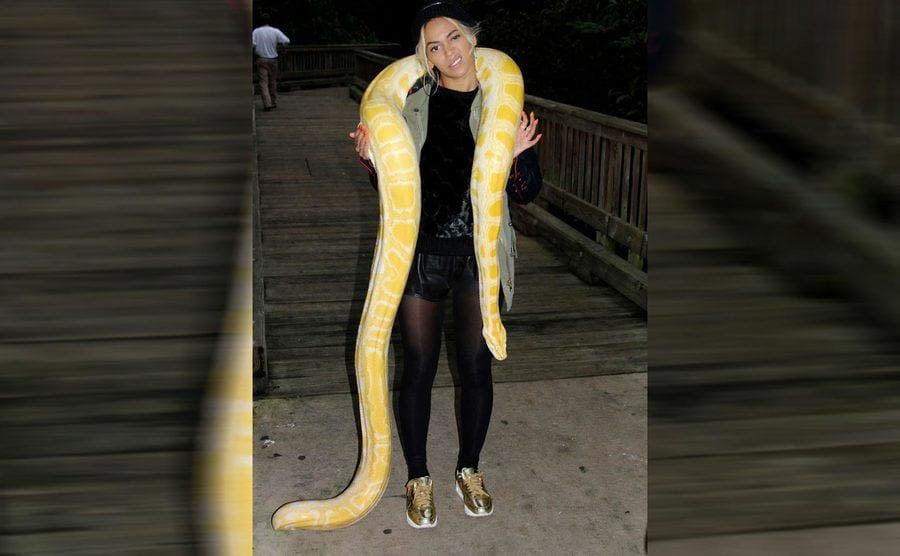 Beyonce holding a boa constrictor 