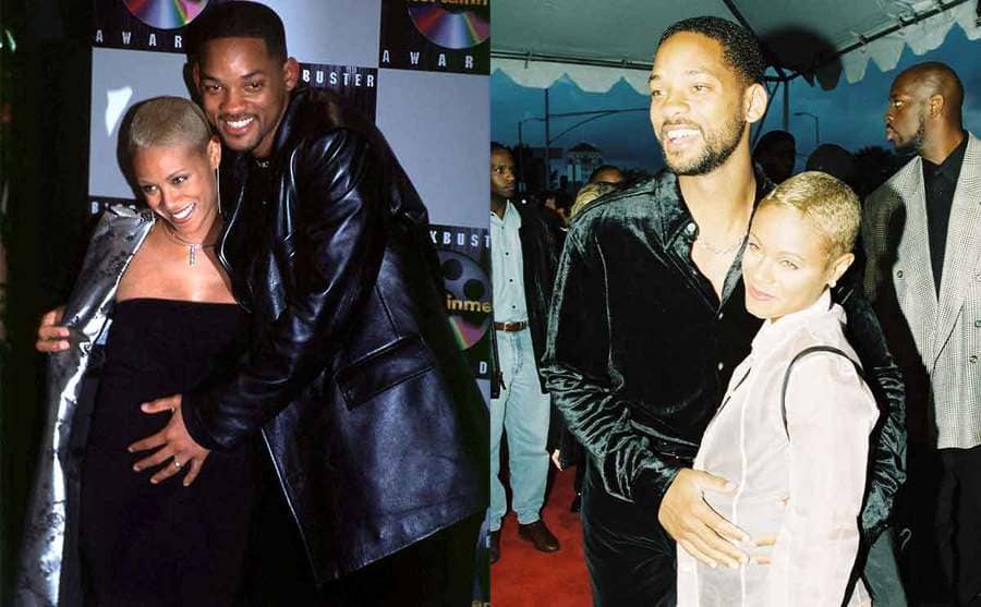 Will holding Jada’s pregnancy bump on the red carpet / Will and Jada posing while pregnant 