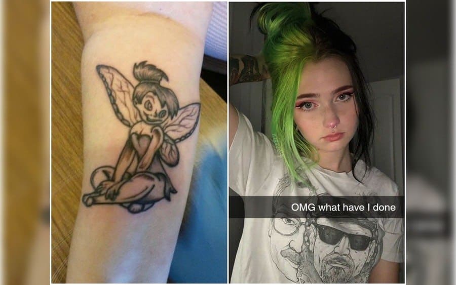 A tattoo of Tinkerbell on a girl's arm