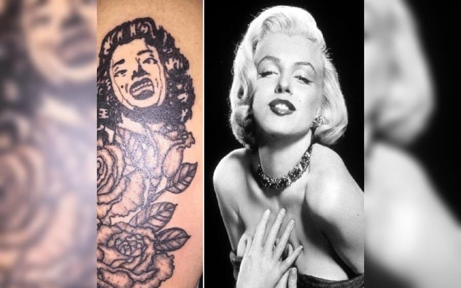 A tattoo of Marilyn Monroe on a guy's arm that doesn't look like her / A picture of Marilyn Monroe