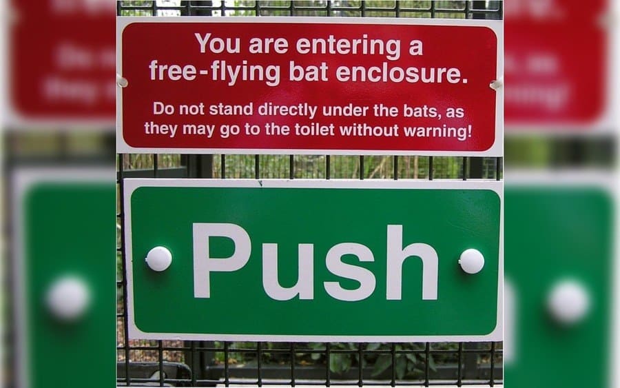 A sign warning people from Bats