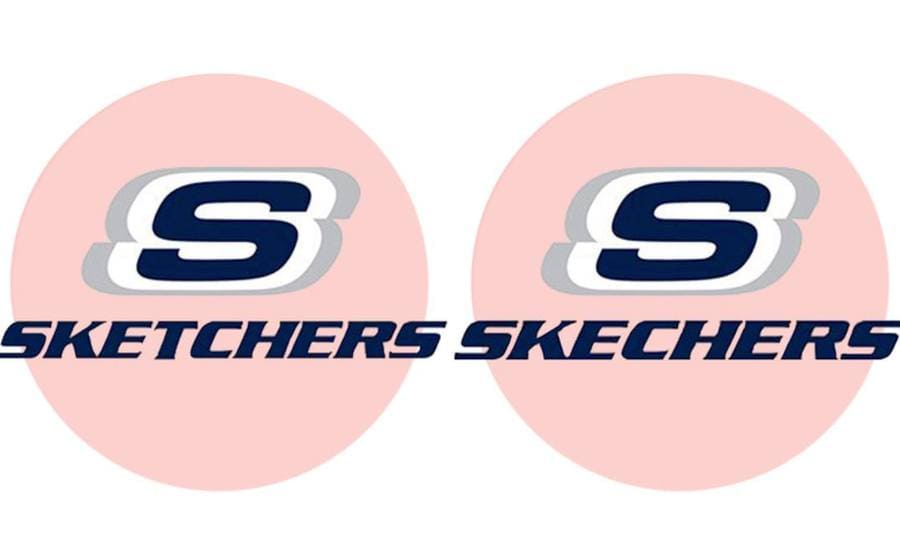 Two Skechers logos side-by-side, one spelled with an extra t
