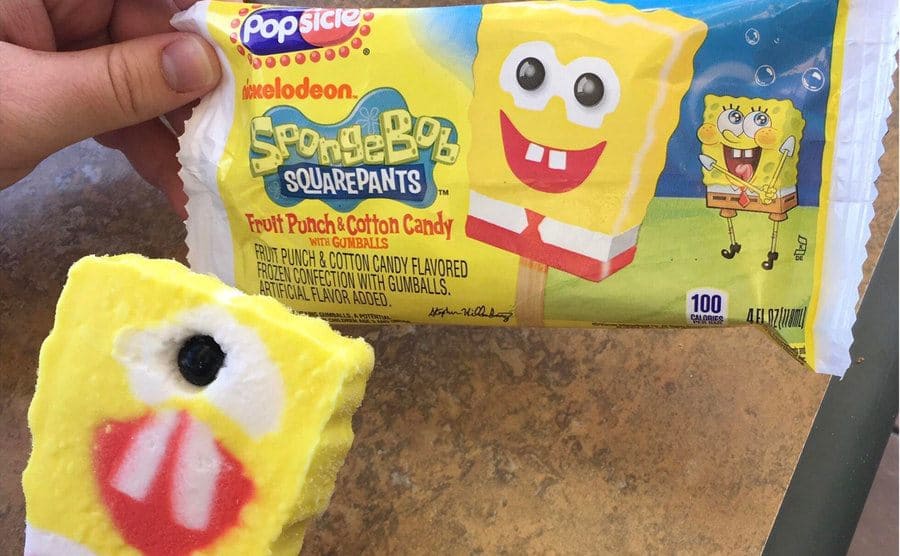 A SpongeBob SquarePants ice cream that has one eye and scary looking teeth. 
