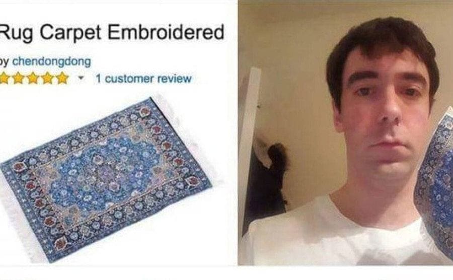 An embroidered carpet you can buy online/The carpet that arrived can fit in the palm of your hand. 