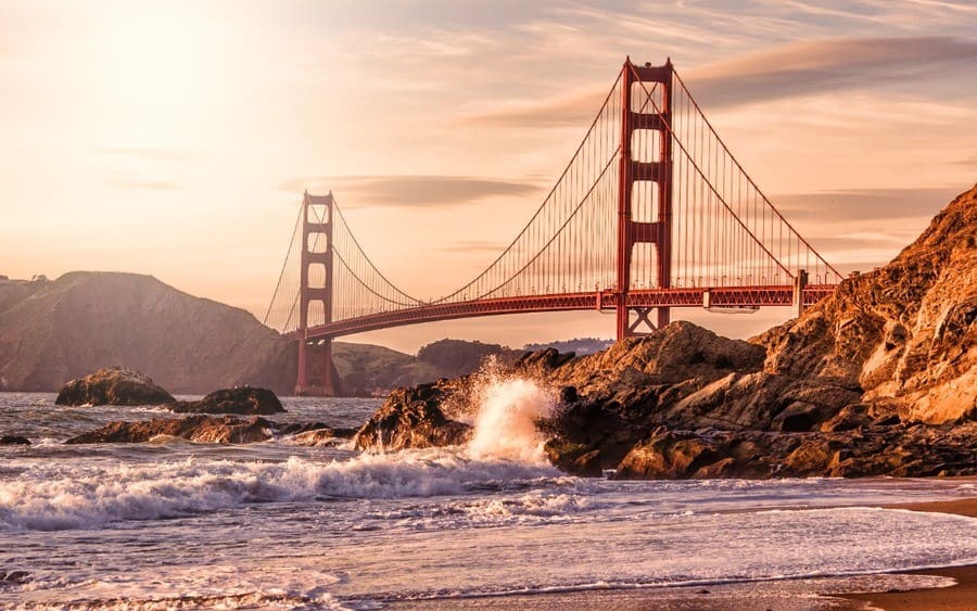 Golden Gate Bridge, Golden Hour, San Francisco, California, Backlight