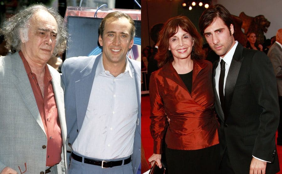 August Coppola and Nicolas Cage on the red carpet posing during the day / Talia Shire and Jason Schwartzman on the red carpet together in 2007 
