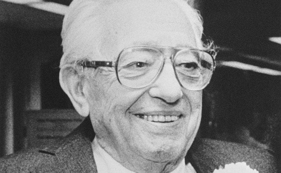 A.N. Pritzker posing for a portrait at his 90th birthday in 1984 