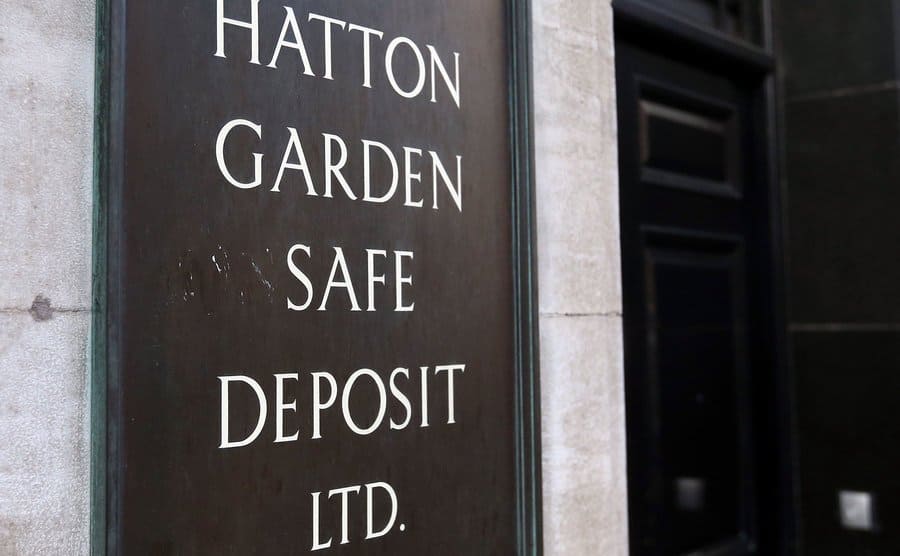 The sign outside the building housing the underground vault of the Hatton Garden Safe Deposit Company