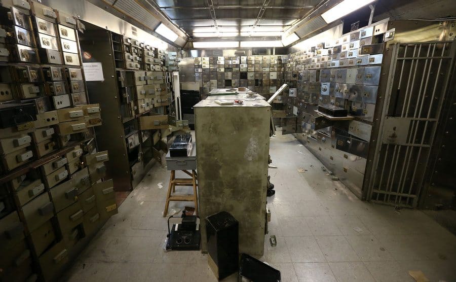 A mashed safe deposit boxes are pictured in the underground vault of the Hatton Garden Safe Deposit Company.
