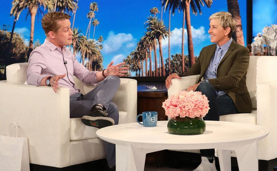 Macaulay Culkin being interviewed by Ellen DeGeneres 