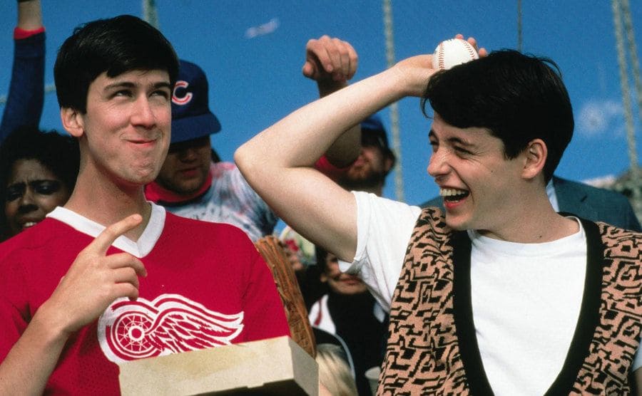 Alan Ruck and Matthew Broderick in a scene from Ferris Bueller’s Day Off