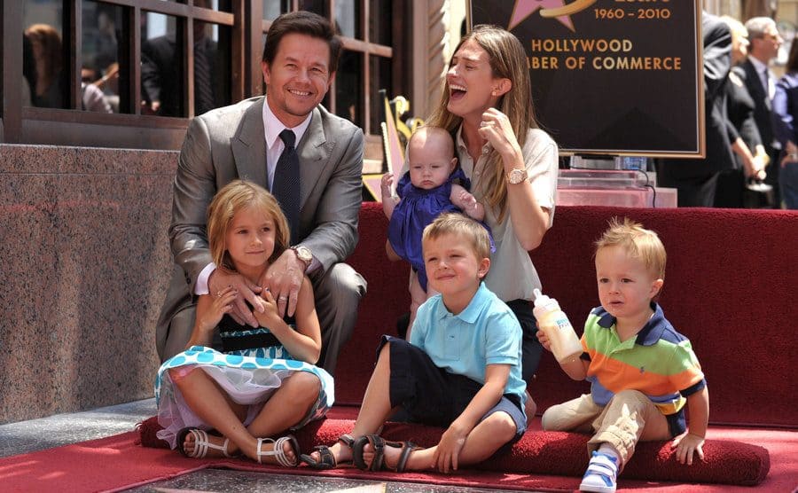 Mark Wahlberg and Rhea Durham posing around Mark’s star on the Hollywood Walk of Fame
