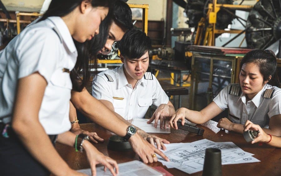 Group of Students at Aviation University during practical class