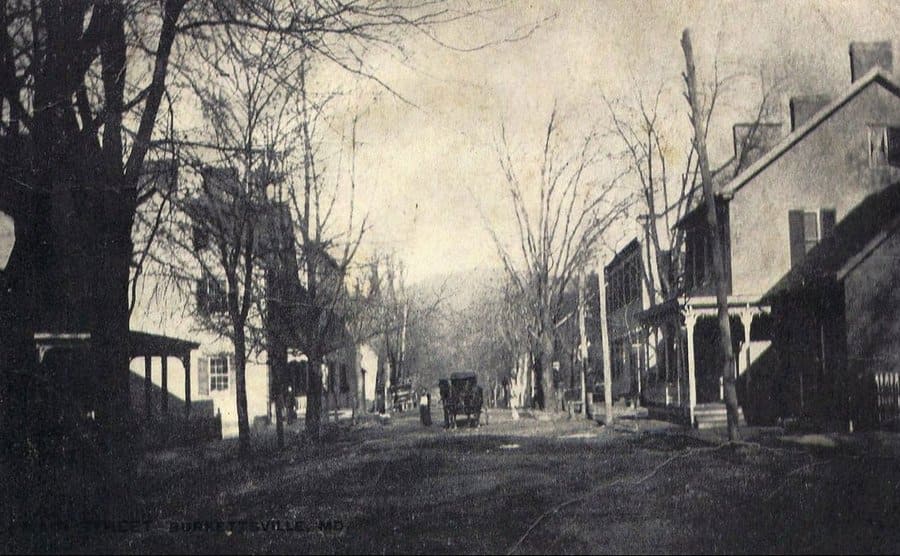 An old photograph of Main Street in Burkittsville.