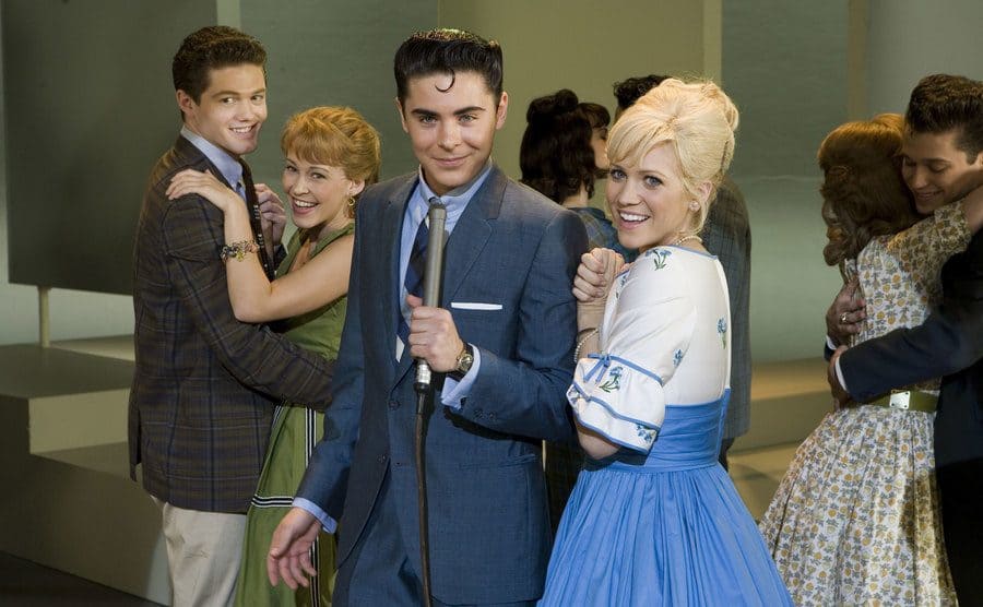 Zac Efron and Brittany Snow at a dance in a scene from Hairspray 