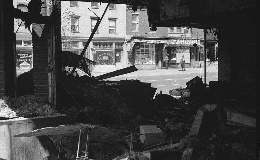 View from the inside of a store destroyed during the riots.