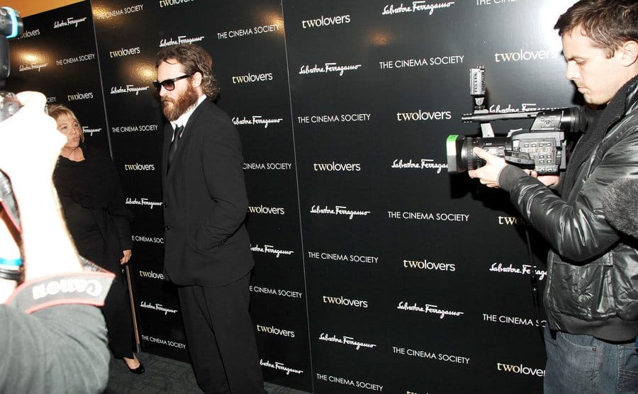 Joaquin Phoenix and Casey Affleck on the red carpet as Casey films Joaquin for the documentary. 