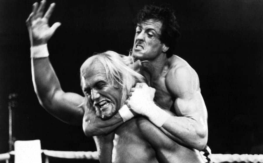 Sylvester Stallone choking Hulk Hogan out in Rocky III 