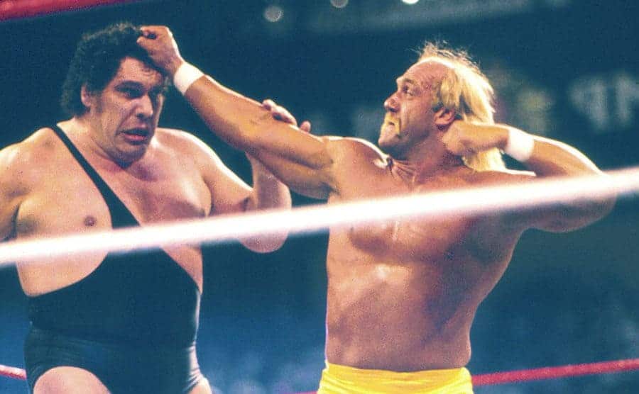 Hulk Hogan grabbing Andre the Giant’s hair in the ring 