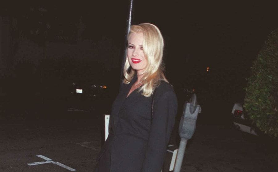 Traci Lords outside of a restaurant 