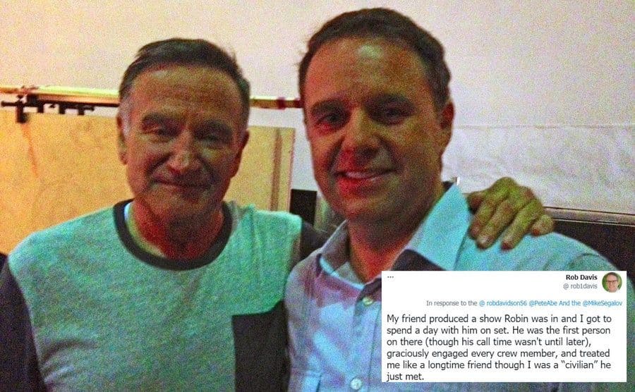 Robin Williams with a fan / A tweet about Robin Williams 