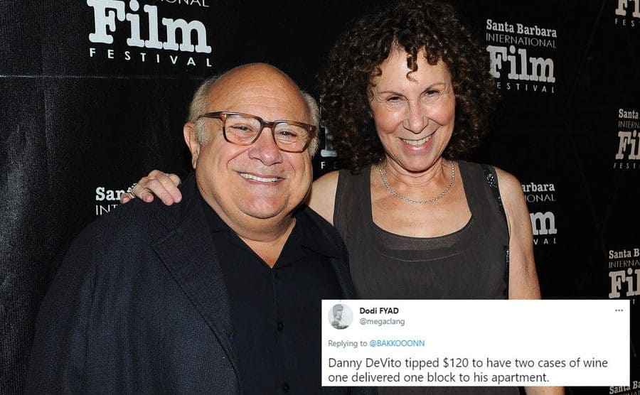 Danny DeVito and Rhea Perlman on the red carpet / A tweet about DeVito 