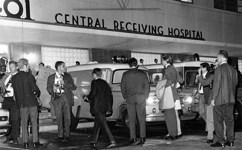 Reporters outside the Central Receiving Hospital after the attack on Robert Kennedy 