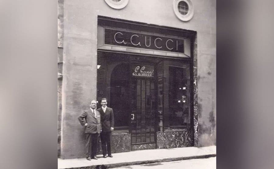 Guccio and Rodolfo Gucci in front of the Rome store, 1938.