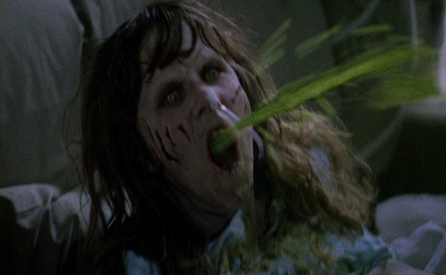 Linda Blair projectile vomiting as the demon possess her in the film ‘The Exorcist’. 